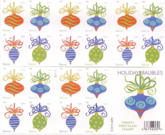 Holiday Baubles Forever Postage Stamps