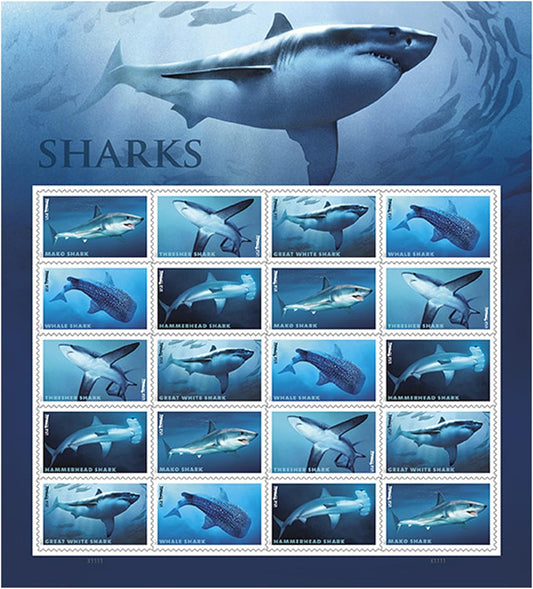 Sharks Ecotourism Conservation Preservation Ecology Nature Forever Postage Stamps